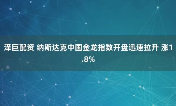 泽巨配资 纳斯达克中国金龙指数开盘迅速拉升 涨1.8%